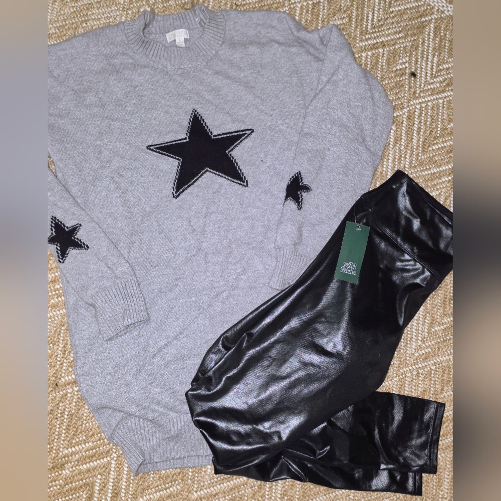 Gray Star Sweater and Black Pants Set